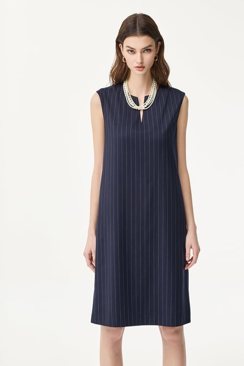 Pinstripe Navy Sleeveless Dress,Sleeveless dresses
