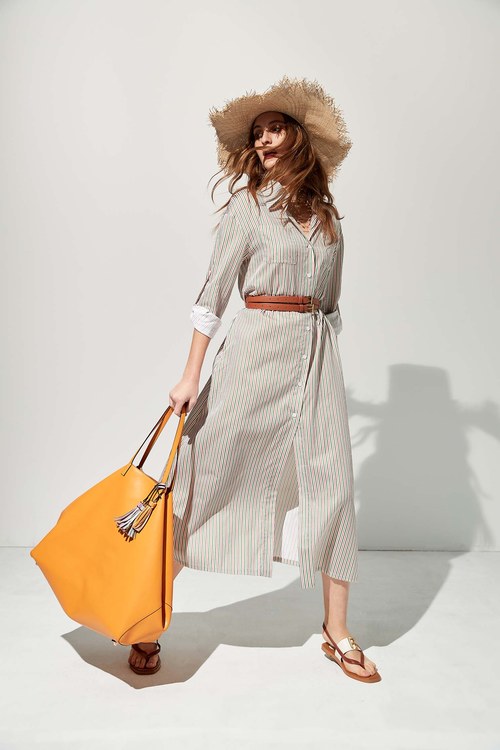 Red & Green Pinstripe Shirt Dress,Maxi dresses