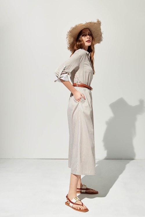 Red & Green Pinstripe Shirt Dress,Maxi dresses