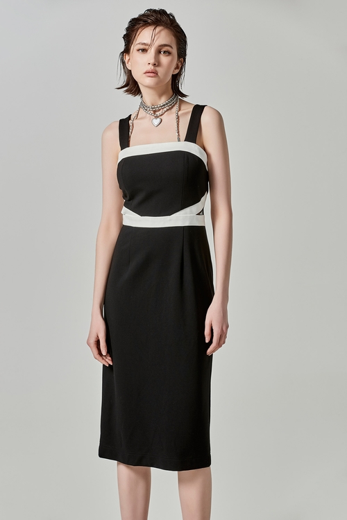 Midi Black Dress With Contrast White Trim,Season (SS) Look