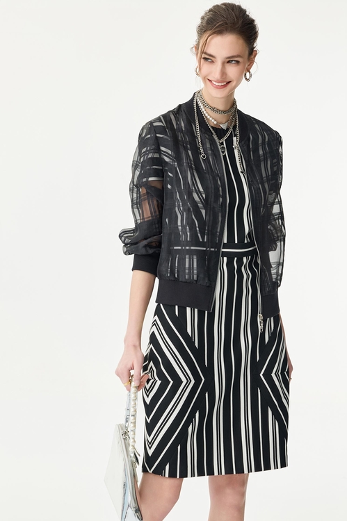 Black White Stripe Contrast Short Sleeve Dress,Stripe