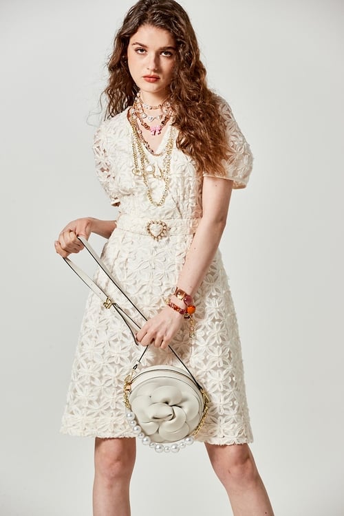 3-D Floral Mesh Midi Dress,Embroidered,Embroidered