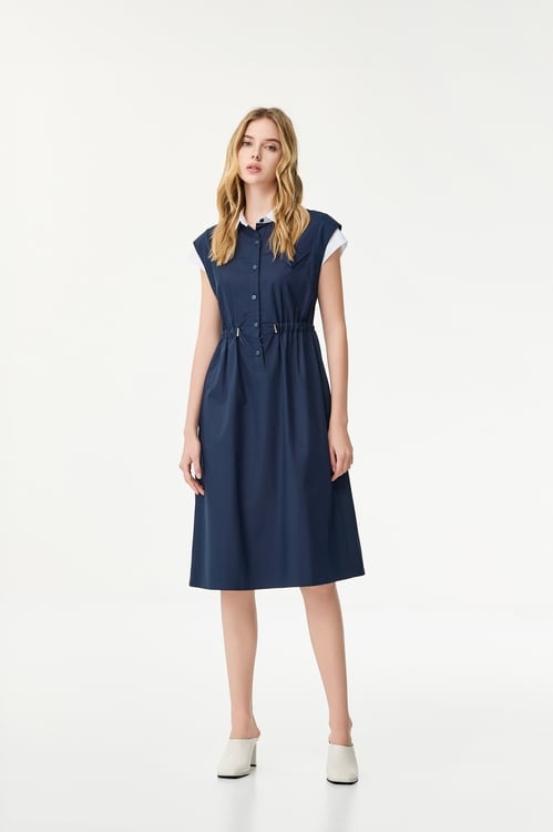 Drawstring Waist Shirt Dress,Shirt dresses