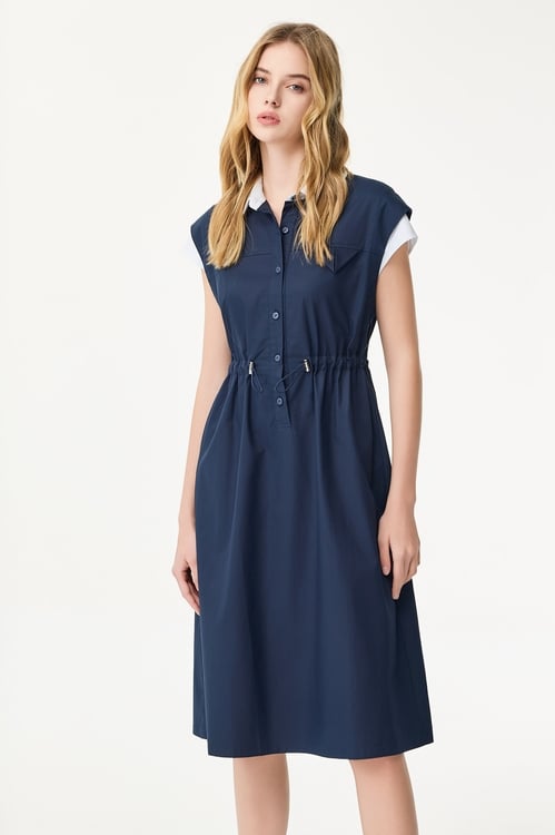 Drawstring Waist Shirt Dress,Shirt dresses