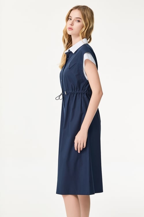 Drawstring Waist Shirt Dress,Shirt dresses