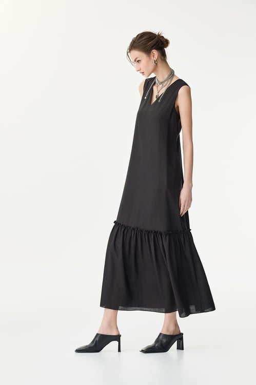 Sleeveless Linen Maxi Dress,Black dresses