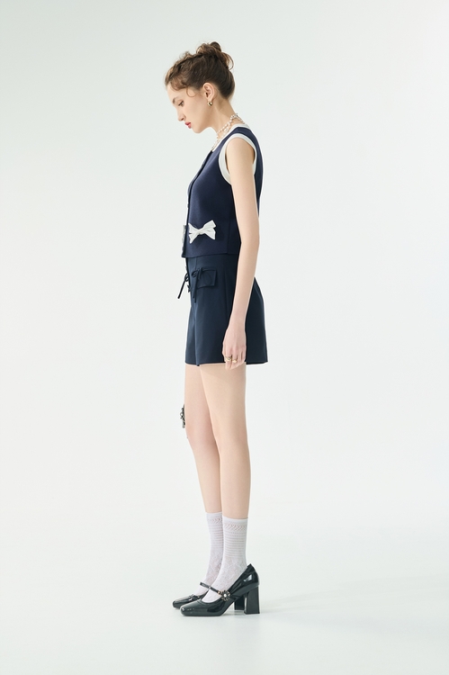 Contrast Bow Detail Knit Vest,,Contrast Bow Detail Knit Vest,sleeveless tops,Tops,Season (SS) Look,sleeveless tops,bows,Knitted,Knitted tops