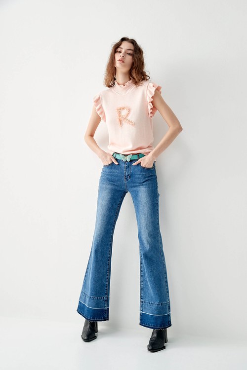 Pink Turtle Neck Knit Vest With R Logo,Pink