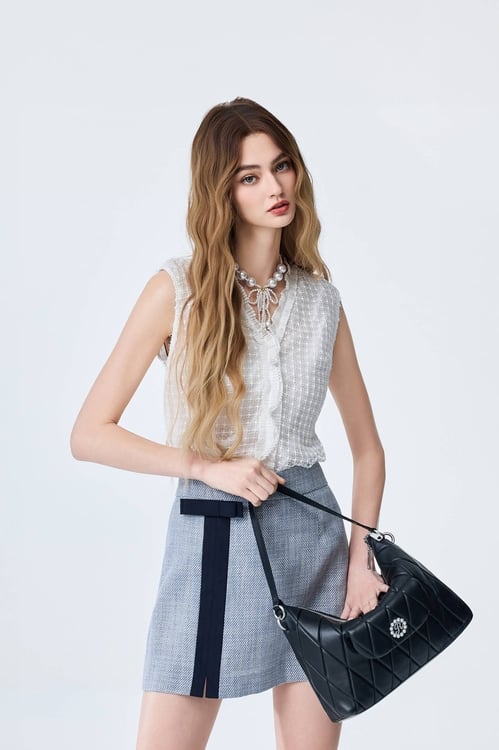 Pleated Ruffle Detail Lace Vest,Urban Fashion