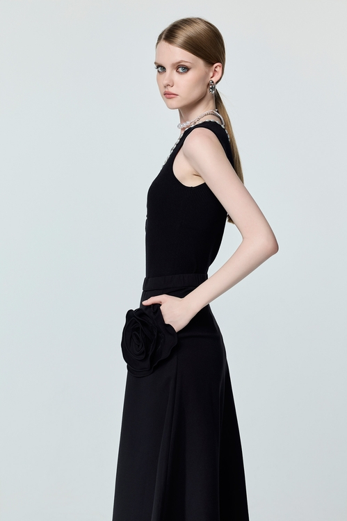 Heart Shape Pearl Detail Knit Vest,Black tops,black tops