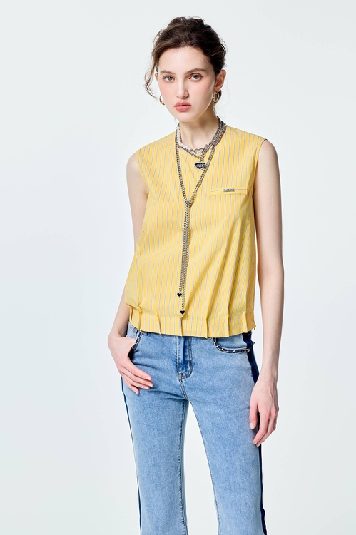 Pin Tuck Detail Stripe Vest,Accessories