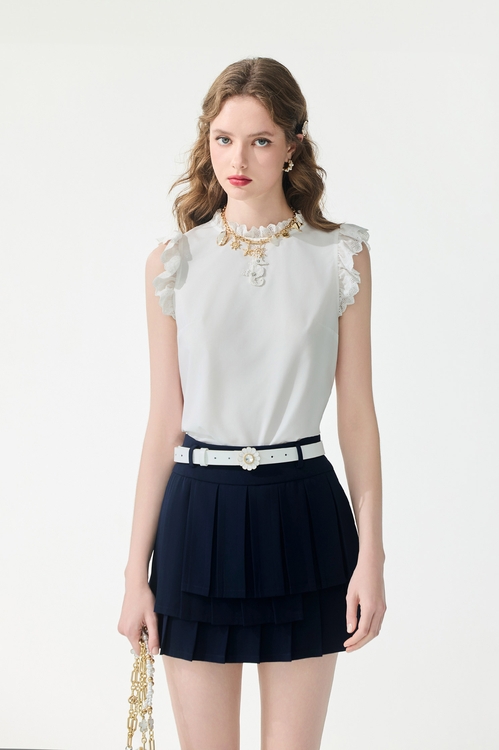Ruffle Trim Detail Vest,White tops,White tops
