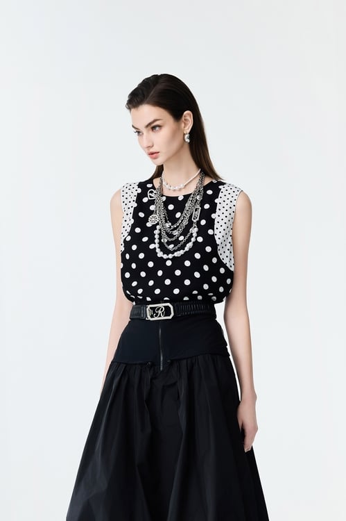 Contrast Polka Dot Vest,dotcollection