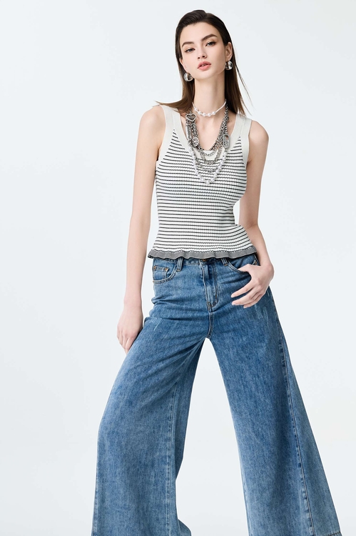 Stripe Knit Tank Top,Knitted tops