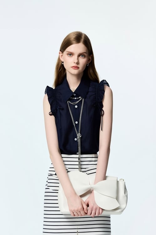Navy Ruffle Detail Vest,Urban Fashion