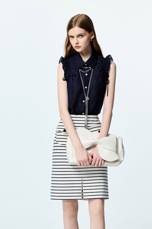 Navy Ruffle Detail Vest,Urban Fashion