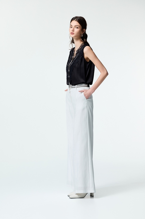 Lace Detail V-neck Vest,Black tops,black tops