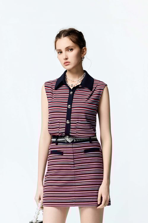 Multi Stripe Navy Contrast Vest,Urban Fashion