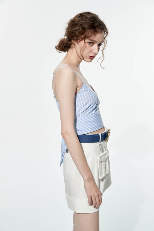 White Stripe Crop Tank Top,Queen