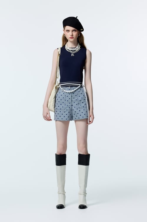 R Logo Navy Knit Top,Knitted tops