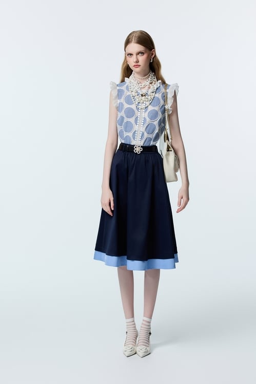 Polka Dot Embroidery Ruffle Trim Vest,Embroidered tops