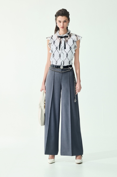 French Rope Graphic Print Ruffle Detail Vest,Chiffon