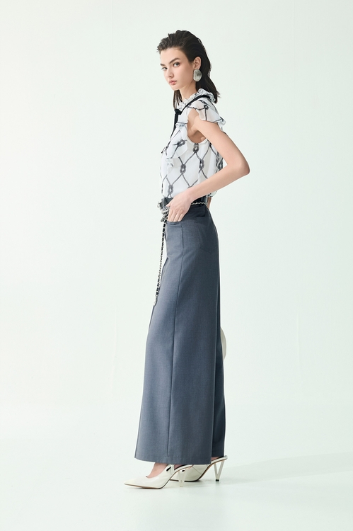 French Rope Graphic Print Ruffle Detail Vest,Chiffon