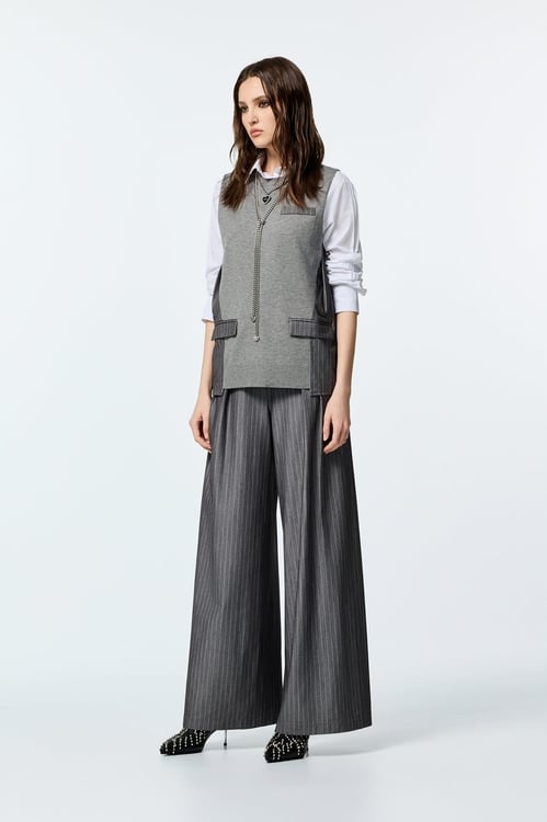 Grey Patchwork Detail Knit Vest,Knitted tops