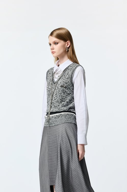 Grey V-neckline Knit Vest,Knitted tops