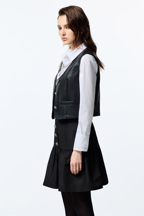 V-neck PU Vest,Leather,Leather