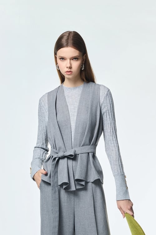 Front Wrap Grey Vest,Outerwear