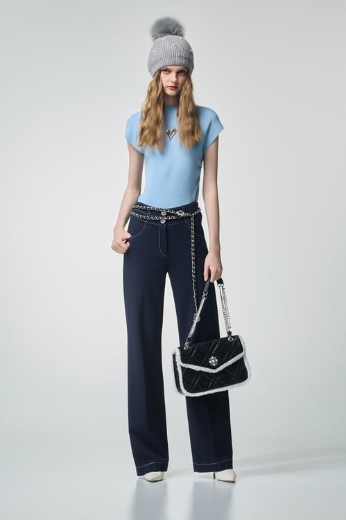 Heart Shape Brooch Blue Knit Vest,Knitted