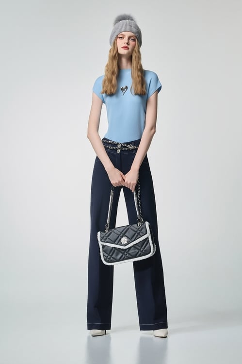 Heart Shape Brooch Blue Knit Vest,Knitted