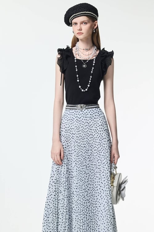 Ruffle Detail Knit Vest,Chiffon