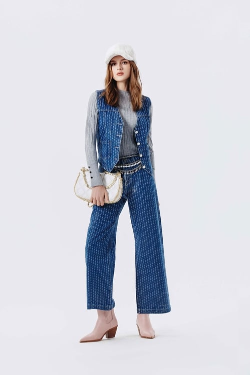 Metallic Sheen Dotted Denim Vest,Outerwear