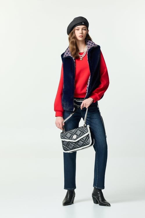 Two-way Navy Faux Fur Vest,Valentine