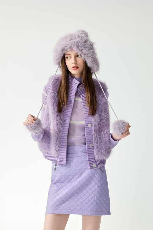 Lavender Faux Fur Vest,Outerwear