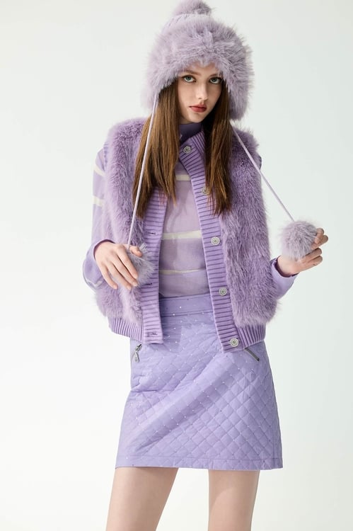 Lavender Faux Fur Vest,Outerwear