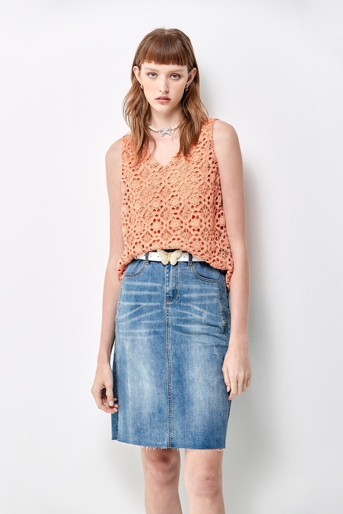 V-neck Orange Lace Vest,Under shirts