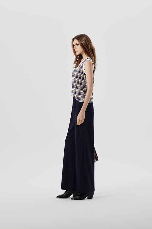 Caramel Navy Stripe Contrast V-neck Vest,Stripe