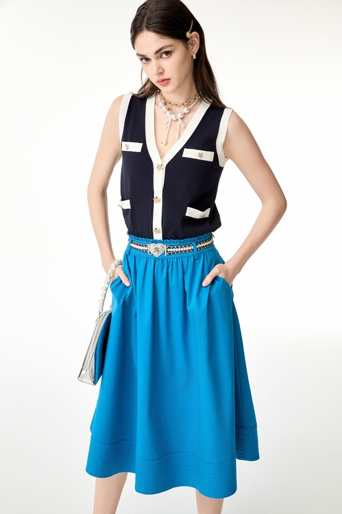 Contrast Trim Midnight Blue Knit Vest,Knitted tops