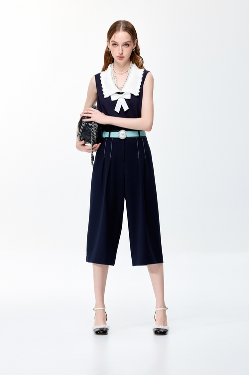 Contrast Collar Navy Vest,Urban Fashion