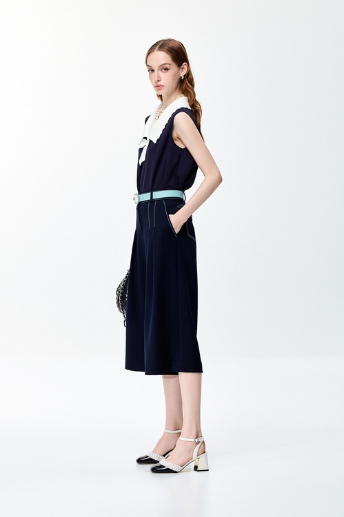 Contrast Collar Navy Vest,Urban Fashion