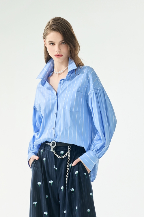 Pinstripe Drop Shoulder Seam Blouse,Blouses