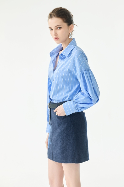 Pinstripe Drop Shoulder Seam Blouse,Blouses