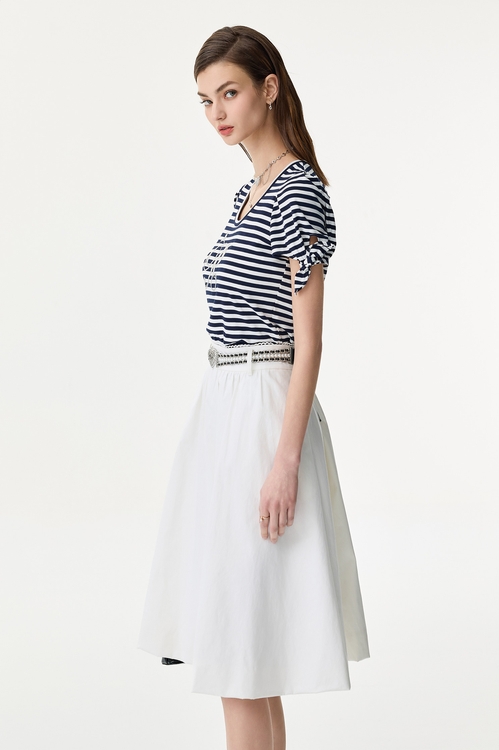 Navy Stripe R Logo Tee,U-Neck T shirts