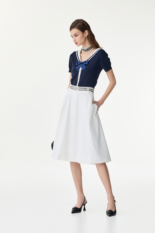 Short Sleeve Navy Knit Top,V-Neck T shirts