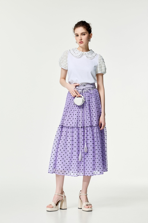 3-D Floral Sleeve Detail Top,Embroidered,Embroidered