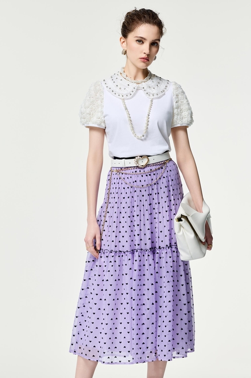 3-D Floral Sleeve Detail Top,Embroidered,Embroidered