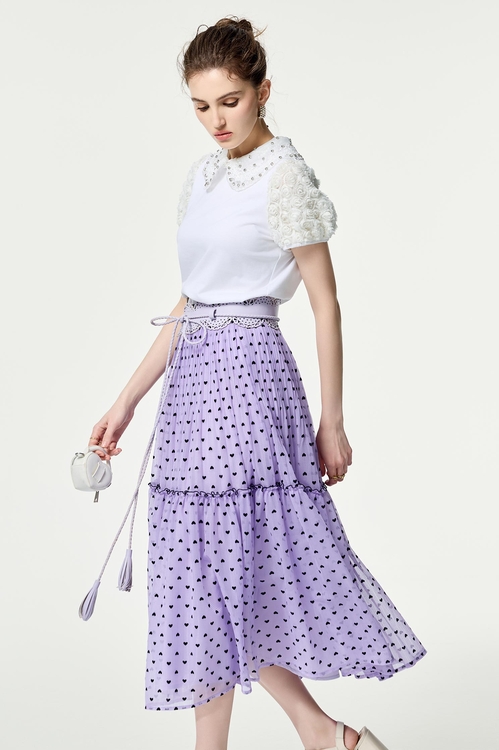 3-D Floral Sleeve Detail Top,Embroidered,Embroidered